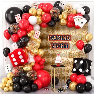 ChicSlick-Casino Decoration Anniversaire - 131Pcs Deco Fete Avec Ballons Rouge Noir Doré Accessoires Arche Ballon Dés Cartes Poker Pour Soirées Casino Clubs Las Vegas Anniversaires Hommes Fe[X231] - Neuf