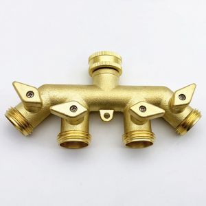 Laiton 4 voies connecteur robinet, 3/4"" jardin du robinet distributeur, tuyau splitter avec personne on/off de robinets de vidange pour machine à laver, de la cuisine ou de jardin appuyez sur. - Neuf
