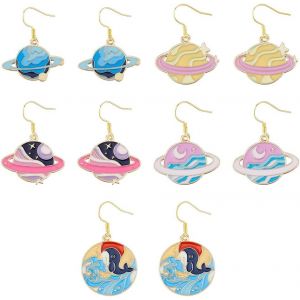 Kal-5 Paire 5 Styles Boucles D'oreilles Pendantes Plan&egrave;te Pour Femmes Boucle D'oreille Pendante Espace C&eacute;leste Lune &Eacute;toile Terre Plan&egrave;te Boucle D'oreille Pendante Bijoux Personnalis&eacute;s Cadeaux - Neuf