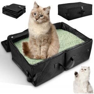 Cmws-Litière Pliable Avec Couvercle, Bac À Litière Portable Pour Chat, Anti-Fuite, Légère, Facile À Nettoyer, Pour Voyage En Plein Air Avec Animaux De Compagnie, 40 Cm X 30 Cm X 15 Cm, Noir - Neuf