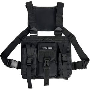 Talkie-walkie radio - Poche poitrine - Gilet de course pour homme - Poche poitrine tactique - Sac tactique pour homme - Noir, Noir - Neuf