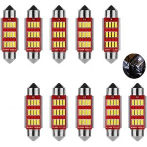 Fchhk-10 Pieces Feston 6418 C5w Voiture 41mm Ampoule Led,Canbus Sans Erreur,Lumières Intérieures De Dôme De Carte,Ampoule Plaque Immatriculation,12v 500lm 12msd 4014 Chipsets 6000k(Blanc) - Neuf