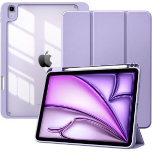 LORANKA-Coque pour iPad Air 11 Pouces (M3/M2-2025/2024), iPad Air 5e/4e G&eacute;n&eacute;ration (2022/2020) 10,9"", &Eacute;tui avec Porte-Stylet, Coque Fine Arri&egrave;re Transparente, Sommeil/R&eacute;veil Auto, Taro Violet - Neuf