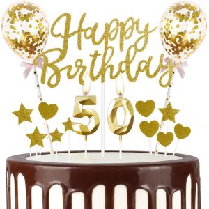 ERYI-Décorations De Gâteau Dorées En Forme De Chiffre 50 Pour Homme Et Femme, Chiffre 50 À Paillettes Pour Homme Et Femme, Ballons Pour Décorations De Fête - Neuf