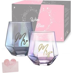 Verres Pour Couple Mr Et Mrs,Ensemble De Tasses À Vin,Tasses De Mariage Pour Les Mariés,Verres À Vin Cadeaux Pour Couple Anniversaire,Cadeaux Pour Les Femmes,Fiançailles,Noël Saint-Valentin - Neuf