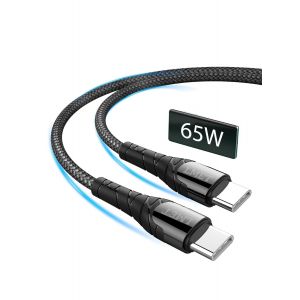 ERYI-Câble Usb-C Vers Usb-C 65W Pd Charge Rapide ¿ Nylon Tressé ¿ Compatible Iphone 16 Pro Max, Galaxy S24 Ultra, Macbook, Ipad Pro, Pixel, Etc. (1M) - Neuf