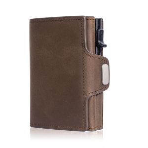 Étui Pour Cartes De Crédit Pop-Up Avec Protection Rfid,Portefeuille En Cuir Véritable Avec Compartiment Pour Notes Et Pièces De Monnaie Pour Hommes Et Femmes.Dark Coffee. - Neuf