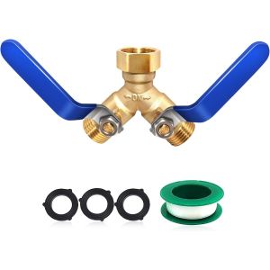 Diviseur de Tuyau de Jardin 2 Voies en Laiton Robustesse, Connecteur a Debit Complet, Robinet Y 3/4 Pouce, Poignee Longue Exterieure - Neuf