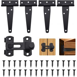 5 PCS Charni&egrave;re de Porte en T en Fer Galvanis&eacute; Charni&egrave;re Porte de Grange Robuste avec Loquet de Porte en Acier Inoxydable et 28 Vis Charni&egrave;res pour Portes en Bois Fen&ecirc;tres, Tiroirs(Noir) - Neuf