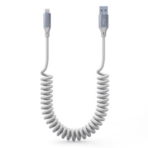 TRAHOO-C&acirc;ble Lightning Spirale Applle Carplay [Certifi&eacute; MFi] iPhone Voiture Court avec Synchronisation de Donn&eacute;es, Cordon de Chargeur R&eacute;tractable pour iPad/iPod, Blanc - Neuf