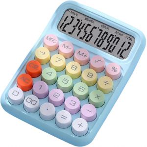 Calculatrice &agrave; Clavier m&eacute;canique, Calculatrice inspir&eacute;e de la Machine &agrave; &eacute;crire, Bouton Rond, Grand &eacute;cran, Portable, Facile &agrave; Utiliser, pour Le Bureau, l'&eacute;cole, la Maison, Calculatrice &agrave; Blanc - Neuf