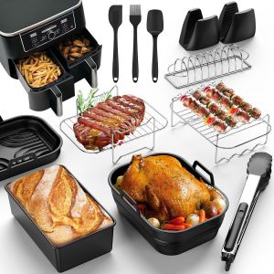 NouvelHorizonstore-12 Pi&egrave;ces Accessoires Air Fryer pour Ninja 7,6-9,5L, Ensemble D'accessoires pour Friteuse &agrave; Air Double Zone/Stack pour Ninja Af300EU, Af400EU, AF500EU, Tower T17088, sans BPA, Pass - Neuf