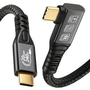 TIANYI-C&acirc;ble USB C 3.2 Gen2x2 20Gbps, 90Degree USB C 4K@60Hz UHD Video 5A/240W PD3.1 Fast Charge Cord with E-Marker Compatible with Thunderbolt 3/4 (90D 20G 240W 1M) - Neuf