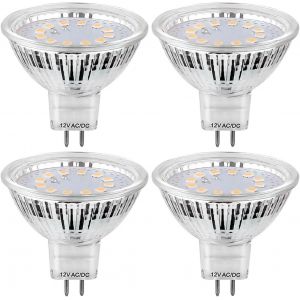 Kal-Lot De 4 Ampoules Led Mr16 5w Équivalentes À Une Ampoule Halogène De 50w, Culot Gu5.3 À Deux Broches, 12v 3000k Grand Angle 120°, Non Compatible Avec Variateur D'intensité (Blanc Chaud) - Neuf