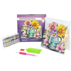 Diamond Painting Carte De Présentation | 370 G/M² | 16,3 Cm X 16 Cm | Avec Enveloppe Et Outils (Arrosoir Avec Fleurs) - Neuf