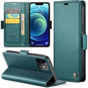 Maa-Coque Pour Iphone 12/12 Pro, Étui Housse En Rfid Protection Premium Pu Cuir Portefeuille Rabat Case Magnétique Stand Antichoc, Étui Case Pour Iphone 12/12 Pro, Bleu Vert - Neuf