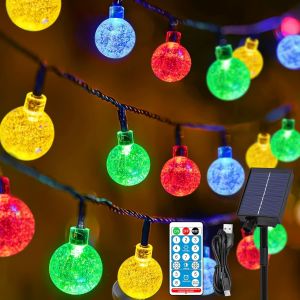 Guirlande Lumineuse Solaire D'extérieur Noël, 12 M, 100 Led, Boules De Cristal, 8 Modes, Étanche Ip65, Pour Mariages, Fêtes Et Noël (Colorée) - Neuf