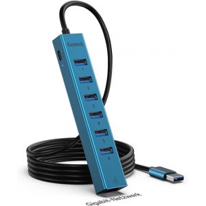 Hub Usb 3.0, Avec 7 Ports Usb 3.0, Port D'Alimentation Supplémentaire 5 V, Hub Ethernet Avec Coque En Aluminium, Câble De 120 Cm De Long Pour Ordinateur Portable, Lecteur Flash, Disque Dur, [Z1747] - Neuf