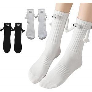 Jgd-Lot De 2 Paires De Chaussettes Tenant Les Mains - Magn&eacute;tique - Unisexe - Mid Tube - Amusantes - Poup&eacute;e 3d - Chaussettes Cadeaux Mignonnes Pour Homme Et Femme - Neuf