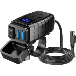 Chargeur De T&eacute;l&eacute;phone Portable Pour Moto 12-24 V Avec Double Port Qc3.0 &Agrave; Courant &Eacute;lev&eacute; - Affichage Num&eacute;rique Du Voltm&egrave;tre Et Interrupteur - Charge Rapide 12-24 V - Moto - Neuf