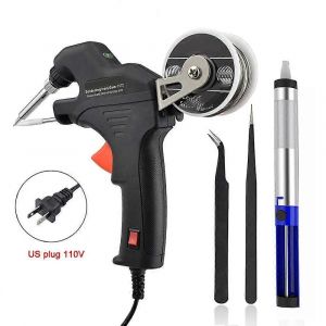 Pistolet &agrave; souder de l'industrie 60W Kit de pistolet &agrave; souder interne Kit de pistolet &agrave; souder automatique Outil de fer &agrave; souder Pompe &agrave; dessouder Fil de soudure 50g Pince &agrave; &eacute;piler - Neuf