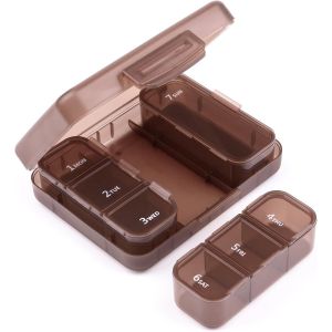 Pilulier Semainier,Pilulier Hebdomadaire 7 Jours,Sans Bpa,Petite Boîte Medicaments Pour Vitamines,Huile De Poisson,Suppléments (Marron) - Neuf