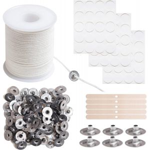 200 Feet Candle Wicks Smokeless Candle Wick For Candle Making By Hand,Diy Candle Wick With 100 Candle Core Holders,60 Candle Stickers,5 Wooden Appliances - Neuf