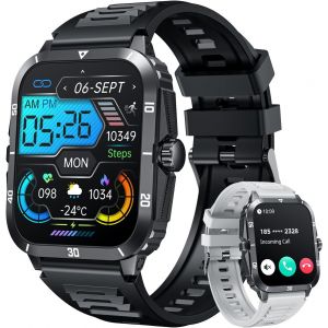 Montre Connectée Homme Smartwatch Sport: Repondre Appel 2.0 Pouces 3ATM Étanche Écran Tactile Bracelet Connectee avec Moniteur de Sommeil Fréquence Cardiaque Podomètre Fitness Tracker pour Android iOS - Neuf