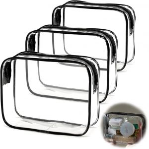3 Pièces Trousse De Toilette Transparente, Trousse Transparente Voyage, Pvc Étanche Trousse De Maquillage, Trousse De Toilette Avion, Sac De Rangment, Sac Cosmétiques Pour Homme Et Femme (Noir) - Neuf