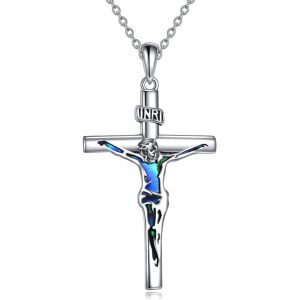 Collier Croix Crucifix Argent Sterling Pendentif Coquille D'ormeau Croix Bijoux Coquille D'ormeau Cadeaux J&eacute;sus Pour Femme Homme - Neuf