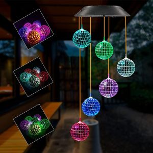 Carillon lumineux solaire &agrave; LED avec boules disco &agrave; couleurs changeantes pour la d&eacute;coration ext&eacute;rieure - Neuf