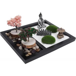 Mevronisshop-Mini Jardin Zen Table De Sable Statue De Bouddha 21.4 X 17.5 Cm Kit De Bac &Agrave; Sable Zen, 12 Pcs Kits D'ornement Miniatures Style Japonais Plateau De Bureau D&eacute;coration Artisanale - Neuf