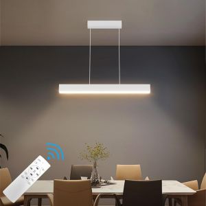 Subzonal-Led Lampe &Agrave; Suspension Table &Agrave; Manger 60/20w, Dimmable 3000k-6000k Avec T&eacute;l&eacute;commande, Moderne Luminaire Suspensio, Plafonniers Lin&eacute;aire Hauteur 150cm R&eacute;glable, Pour Cuisine Salon, Blanc - Neuf