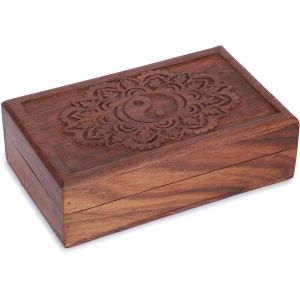 Boîte De Rangement Décorative En Bois Sculpté À La Main Pour Bijoux Motif Floral Tai Chi Coffre Au Trésor Polyvalent Organisateur De Souvenirs Colliers Boîtes À Montres Cadeaux 8X5 Pouces - Neuf