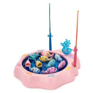 Jeu de pêche rotatif électrique pour enfants avec 10 poissons et 2 cannes lumineuses en rose-Rose - Neuf