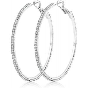 Kal-Boucles D'oreilles Cr&eacute;oles En Or 14 Carats Avec Strass -Grandes Boucles D'oreilles Fines -Cr&eacute;oles Hypoallerg&eacute;niques En Or Pour Femmes Et Filles -Cr&eacute;oles En Or 40/50/60/70 Mm - Neuf