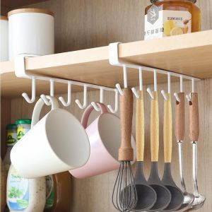 MEVRONISSHOP-2 Pièces Tasses Crochets Sous Armoire, Rangement Café Mug Sans Perçage, Adhésif Porte-Tasses (Blanc) - Neuf