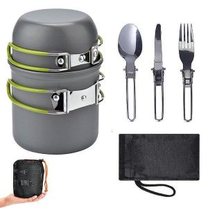 Batterie De Cuisine De Camping Compacte En Aluminium Pour 1 &Agrave; 2 Personnes : Casseroles, Po&ecirc;les Et Couverts L&eacute;gers Pour Vos Aventures Culinaires En Plein Air. - Neuf
