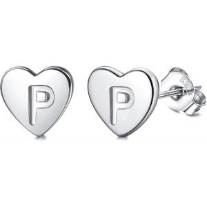 Kal-Boucles D'oreilles En Argent 925 Pour Femme Boucles D'oreilles Initiale, Lettre Boucles D'oreilles Enfants Filles, Boucles D'oreilles Coeur Or/Argent, Cadeaux Pour Filles Enfant - Neuf