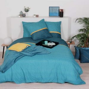 Tzf-Parure De Lit Avec Housse De Couette En Microfibre Bleu Canard 240x220 Cm - Neuf