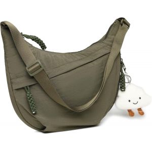 RFCBC-Sac à bandoulière pour femme - En nylon - Style croissant de lune - Avec bandoulière réglable - Style décontracté - Pour le travail, les voyages, la vie quotidienne, Vert armée., Sac à - Neuf