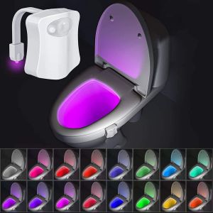 16 Couleurs Changement Lumiere Cuvette WC,Lampe de Toilette Cuvette LED Lampe Automatique Veilleuse D&eacute;tecteur Mouvement (B) - Neuf
