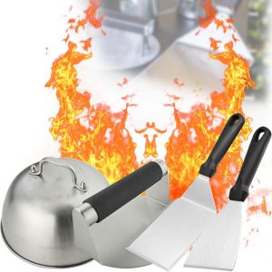 Ulteronixshop-Lot de 4 presse-hamburger Smash en acier inoxydable - Comprend une presse &agrave; hamburger - Spatule &agrave; barbecue, spatule et cloche &agrave; hamburger - Pour plancha, barbecue &agrave; gaz, teppanyaki - Neuf