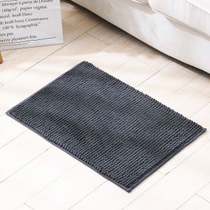 Tapis de sol de salle de bain absorbant et antid&eacute;rapant en chenille pelucheuse courte (gris) - Neuf