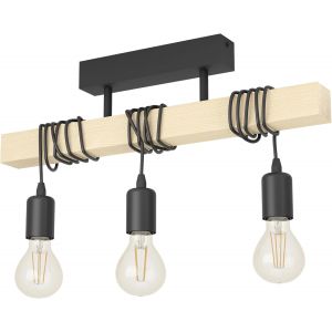 Subzonal-Lampe De Plafond Townshend 3, Plafonnier Vintage &Agrave; 3 Flammes Au Design Industriel, Suspension R&eacute;tro En Acier Et En Bois, Noir, Marron, Certifi&eacute; Fsc, Douille E27 - Neuf