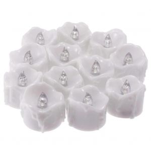 Bougies LED avec minuterie,12 bougies chauffe-plat LED Bougies sans flamme,Bougies électriques en cire véritable scintillante avec piles CR2032,Blanc chaud - Neuf