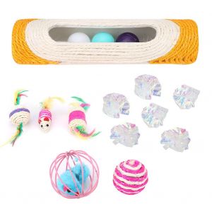 Hjlian Ensemble De Jouets Pour Chat, Boule Creuse En Sisal, Rouleau Sonore, Boule En Papier, Jouet A Macher Pour Animaux De Compagnie - Neuf
