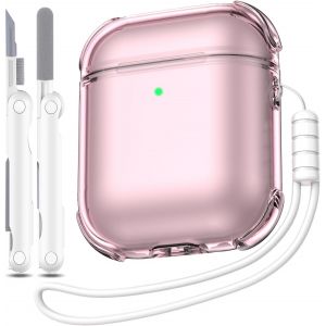 Coque pour Airpods 1&egrave;re/2&egrave;me g&eacute;n&eacute;ration, Compatible avec Airpods 1&egrave;re/2&egrave;me (2016/2019), Coque Transparente Souple r&eacute;sistante aux Chocs avec Stylo de Nettoyage pour lani&egrave;re,Rose - Neuf