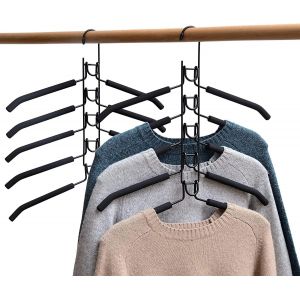 KGABERY-5 En 1 Cintres À Vêtements [Pack De 2],Multi-Couches En Métal Éponge,Économie D'Espace Avec Éponge Eva Multicouche Pour Veste,Manteau,Pantalon,Chemise (Noir) - Neuf