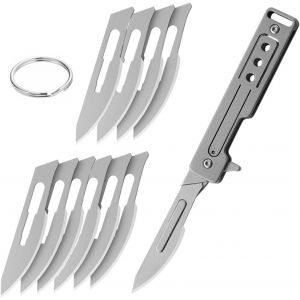 Eryi-Mini Titane Scalpel Couteau Avec 10 Interchangeables Lames, Edc Pocket Utility Knife, Outil De Poche Utilitaire Pliable Robuste, Accessoire Cutter Craft Pour Extérieur Chasse Camping - Neuf